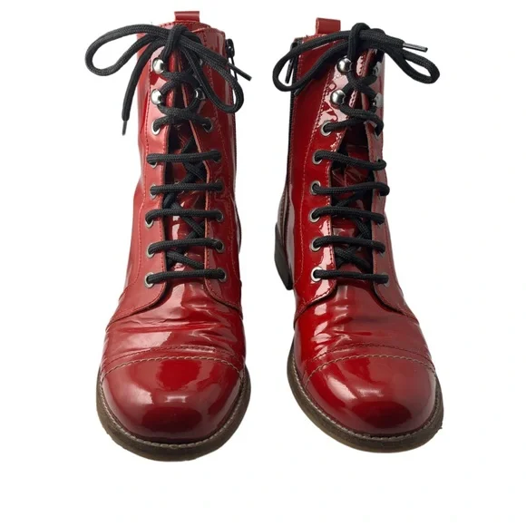 Unity In Diversity Red Patent Combat Boots - Picture 2 of 13